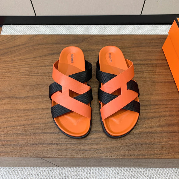 Sandalo HM Kazimir in pelle di vitello nera e arancione 294011