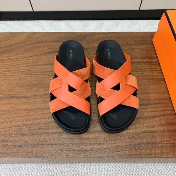 Sandalo HM Kazimir in pelle scamosciata di vitello nera e arancione 294030