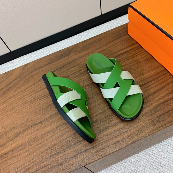 HM Kazimir Sandal Green Gray Farbic Calfskin 293988