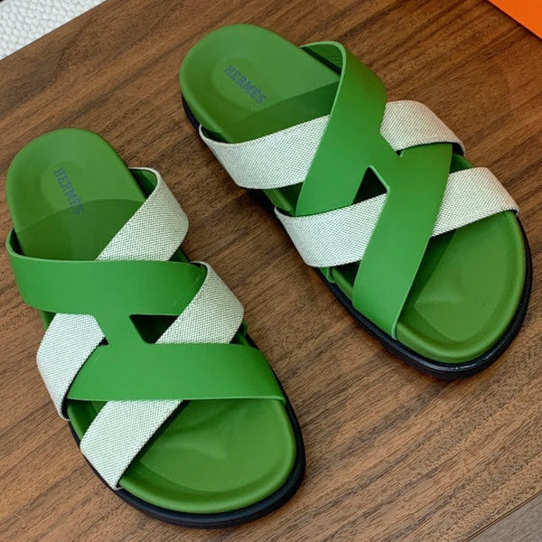 HM Kazimir Sandal Green Gray Farbic Calfskin 293988