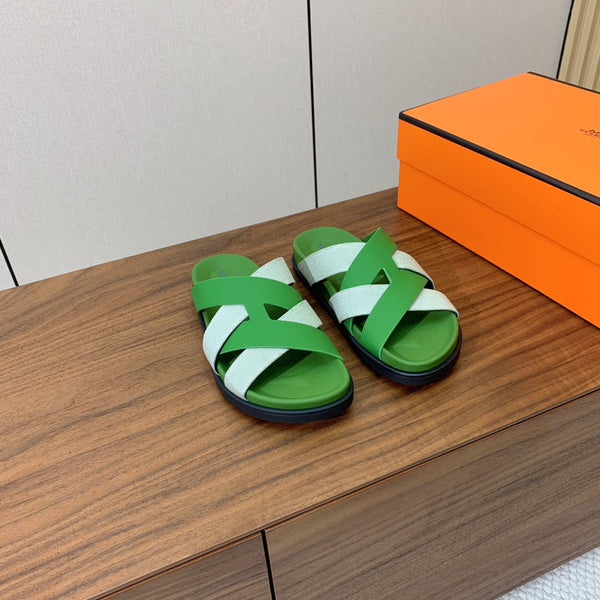 HM Kazimir Sandal Green Gray Farbic Calfskin 293988