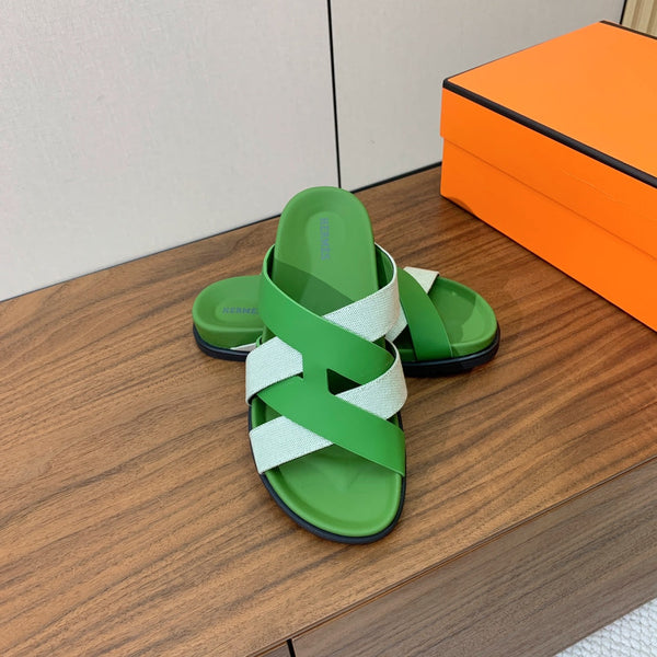 HM Kazimir Sandal Green Gray Farbic Calfskin 293988