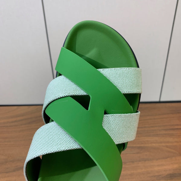 HM Kazimir Sandal Green Gray Farbic Calfskin 293988