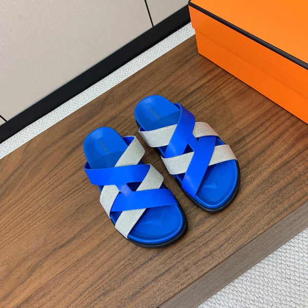 HM Kazimir Sandal Blue Gray Farbic Calfskin 293982