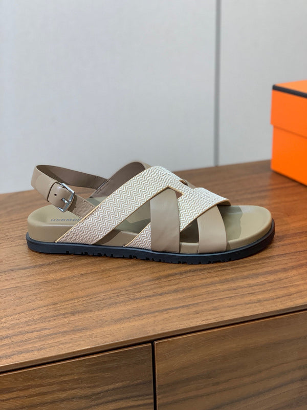 HM Heracles Sandals Etoupe Beige Frabic Calfskin 294069