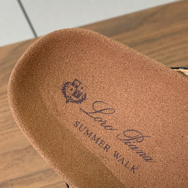 LP Birkenstock slippers black beige raffia calfskin 386726