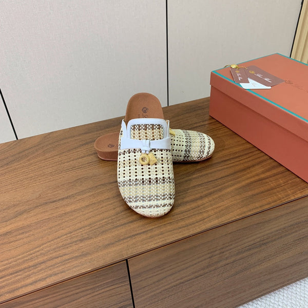 LP Birkenstock slippers white beige brown raffia calfskin 386727