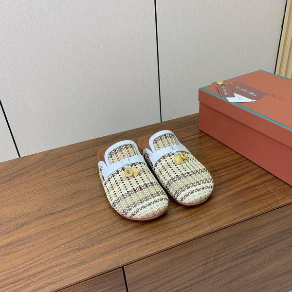 LP Birkenstock slippers white beige brown raffia calfskin 386727