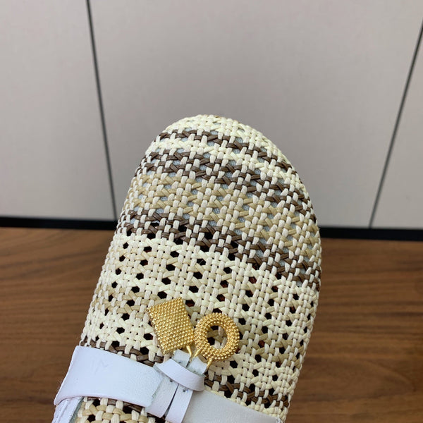 LP Birkenstock slippers white beige brown raffia calfskin 386727