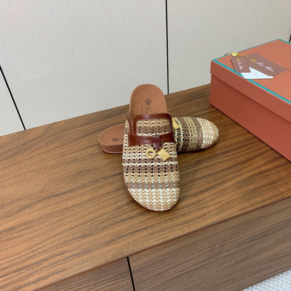 LP Birkenstock slippers brown beige brown raffia calfskin 386728