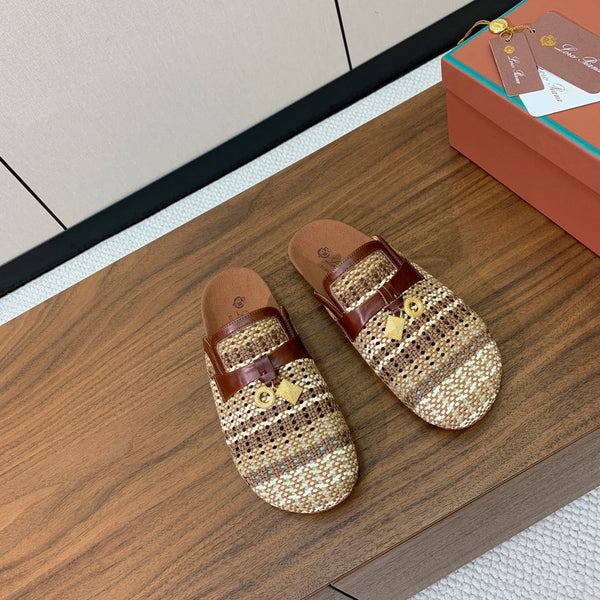 LP Birkenstock slippers brown beige brown raffia calfskin 386728