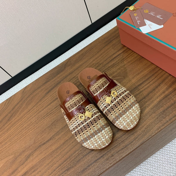 LP Birkenstock slippers brown beige brown raffia calfskin 386728