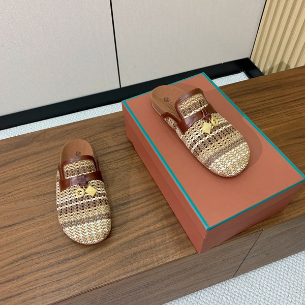 LP Birkenstock slippers brown beige brown raffia calfskin 386728