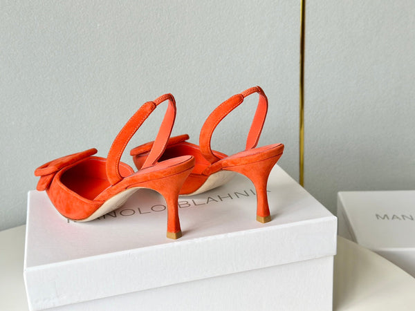 Manolo Slingback 7cm Orange Suede Leather Bottom 451201