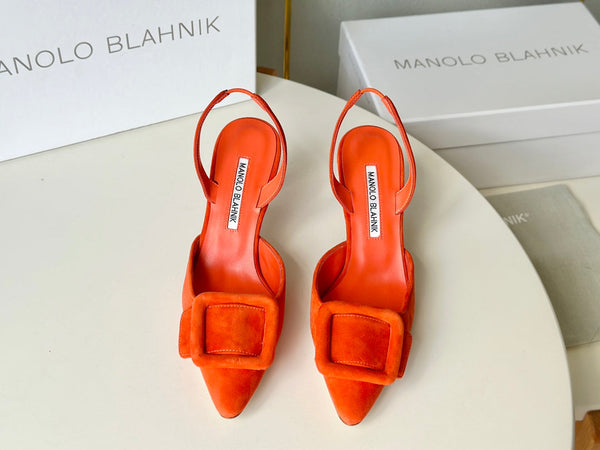 Manolo Slingback 7cm Orange Suede Leather Bottom 451201