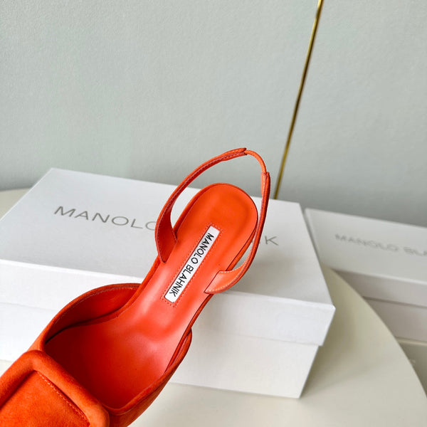 Manolo Slingback 7cm Orange Suede Leather Bottom 451201