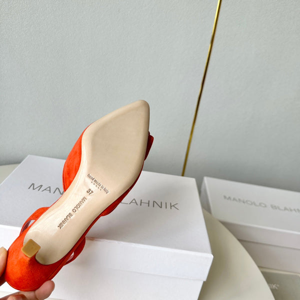 Manolo Slingback 7cm Orange Suede Leather Bottom 451201