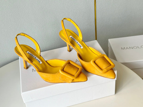Manolo Slingback 7cm Yellow Suede Leather Bottom 451203