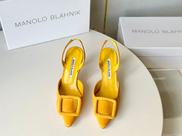 Manolo Slingback 7cm Yellow Suede Leather Bottom 451203