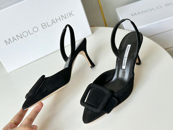 Manolo Slingback 7cm Black Suede Leather Bottom 451205