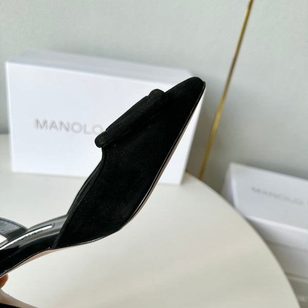 Manolo Slingback 7cm Black Suede Leather Bottom 451205