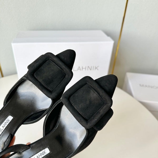 Manolo Slingback 7cm Black Suede Leather Bottom 451205