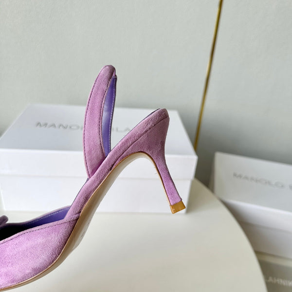 Manolo Slingback 7cm Purple Suede Leather Bottom 451206