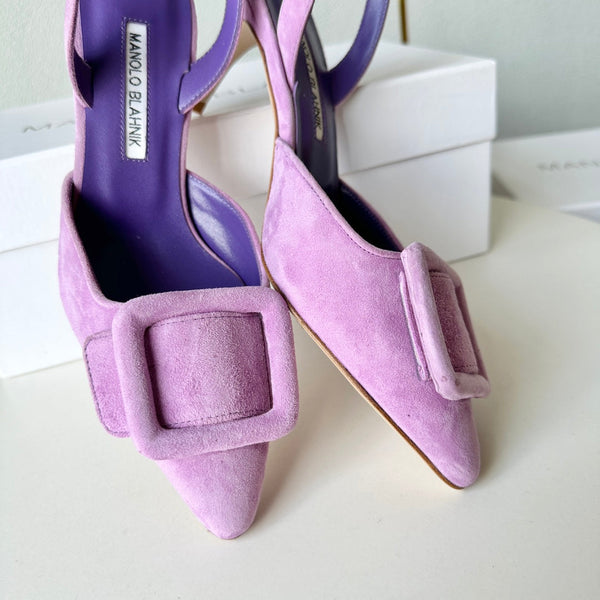 Manolo Slingback 7cm Purple Suede Leather Bottom 451206