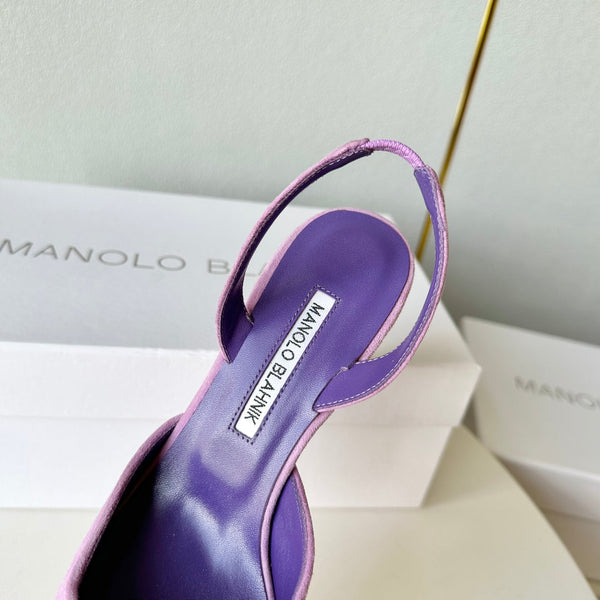Manolo Slingback 7cm Purple Suede Leather Bottom 451206