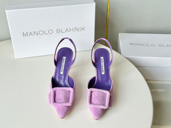 Manolo Slingback 7cm Purple Suede Leather Bottom 451206
