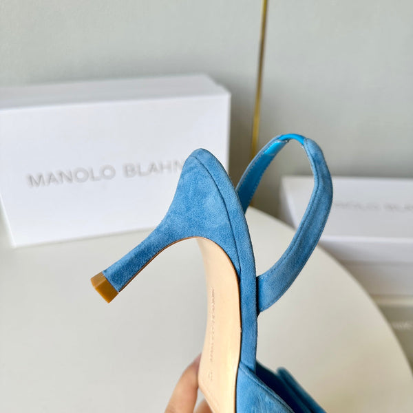 Manolo Slingback 7cm Blue Suede Leather Bottom 451207