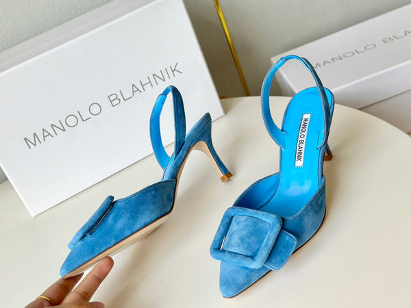 Manolo Slingback 7cm Blue Suede Leather Bottom 451207