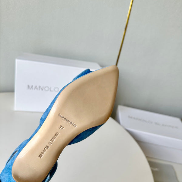 Manolo Slingback 7cm Blue Suede Leather Bottom 451207