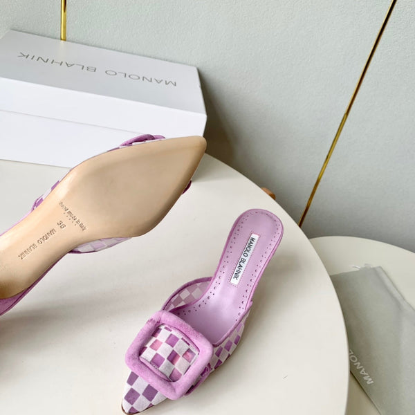 Manolo Mules 7cm Purple Fabric Leather 528012