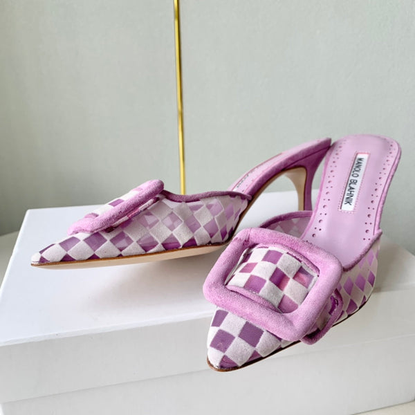 Manolo Mules 7cm Purple Fabric Leather 528012