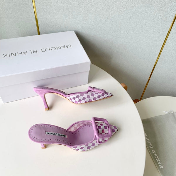 Manolo Mules 7cm Purple Fabric Leather 528012