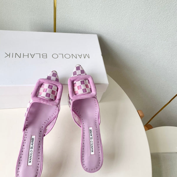 Manolo Mules 7cm Purple Fabric Leather 528012
