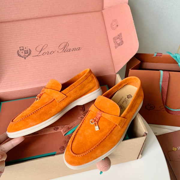 Loro Piana Orange Suede Summer Charms Walk Loafers