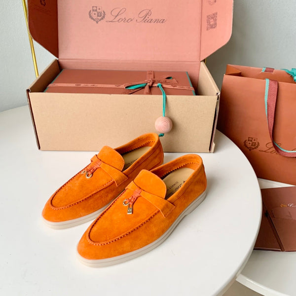 Loro Piana Orange Suede Summer Charms Walk Loafers