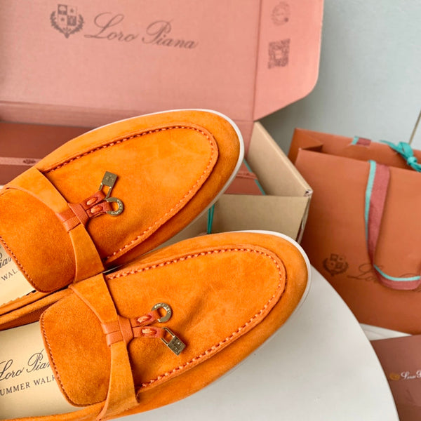 Loro Piana Orange Suede Summer Charms Walk Loafers