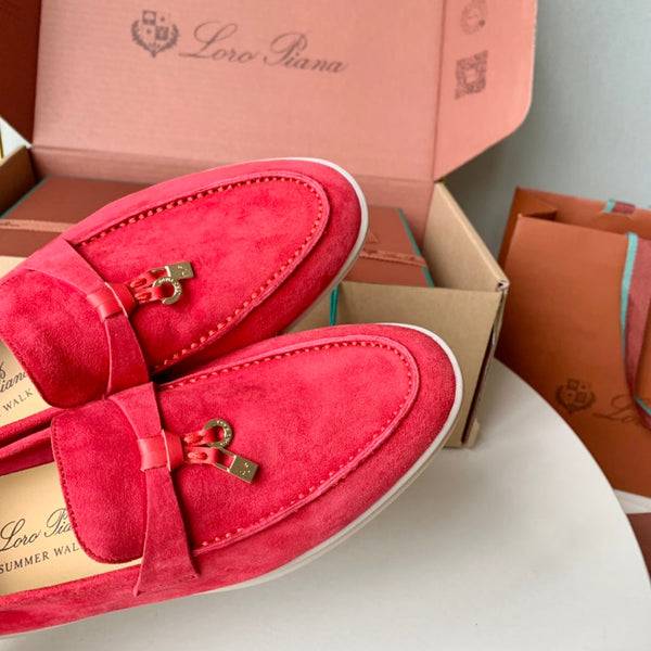 Loro Piana Red Suede Summer Charms Walk Loafers