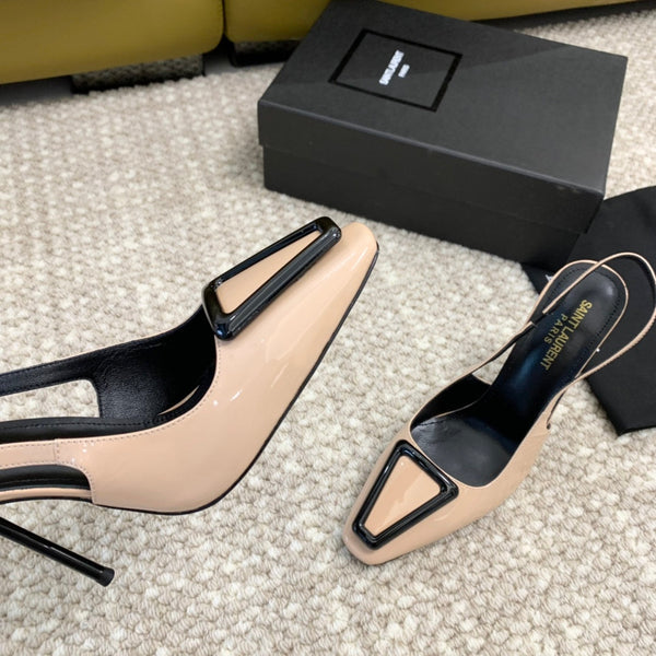 SL TRIANGLE HEELED SLINGBACKS BISQUE CALFSKIN