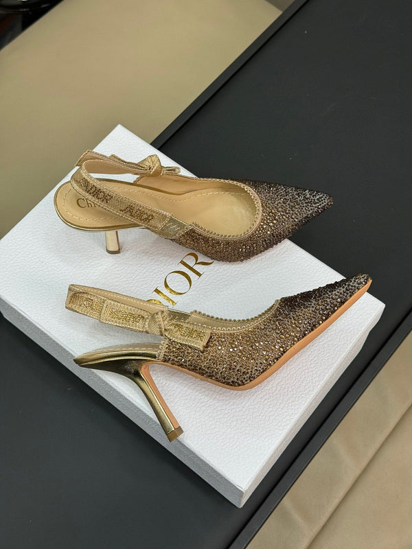 J'Adior Slingback Black Gold-tone Cotton Microbeads