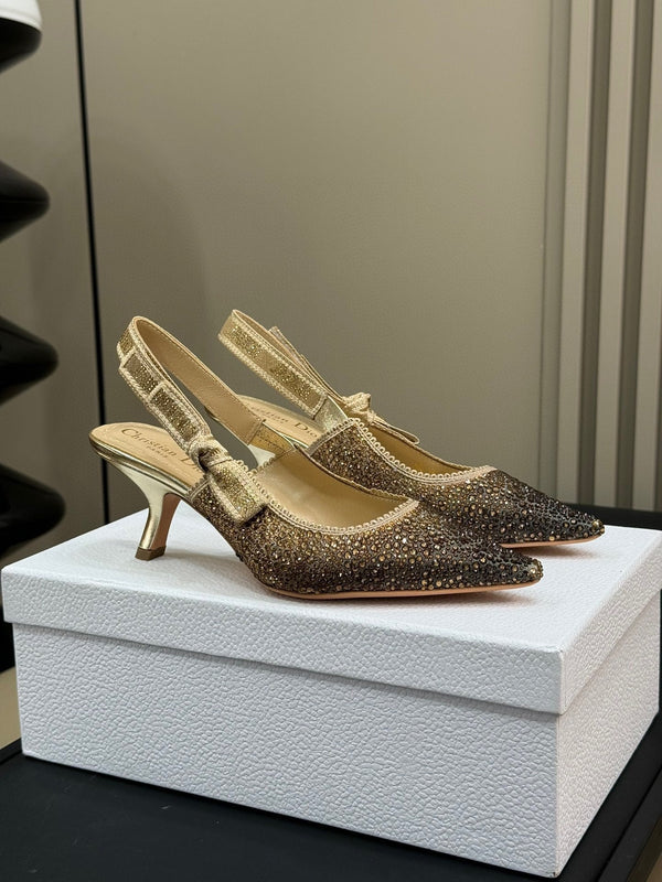 J'Adior Slingback Black Gold-tone Cotton Microbeads