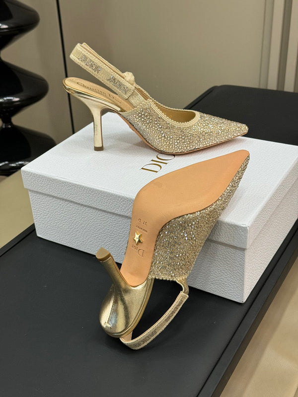 J'Adior Slingback Gold-tone Cotton Microbeads