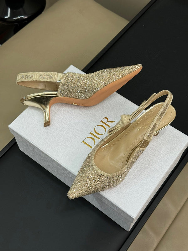 J'Adior Slingback Gold-tone Cotton Microbeads