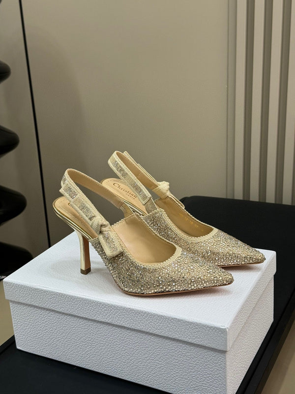 J'Adior Slingback Gold-tone Cotton Microbeads