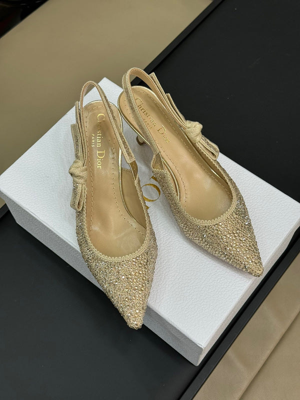 J'Adior Slingback Gold-tone Cotton Microbeads