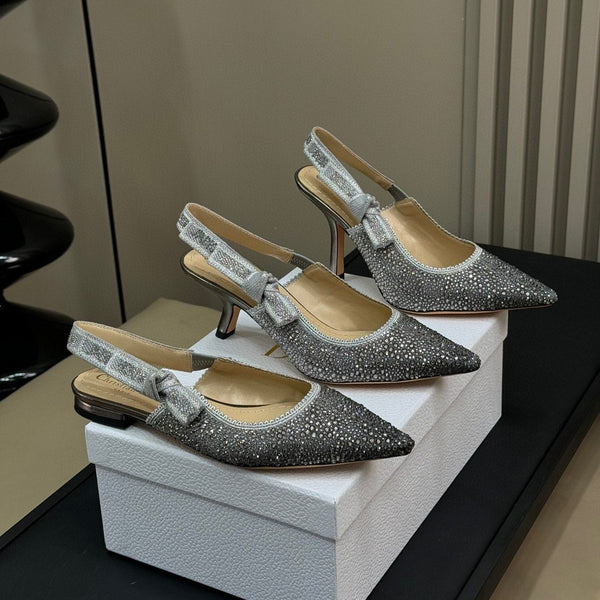 J'Adior Slingback Black Silver-tone Cotton Microbeads