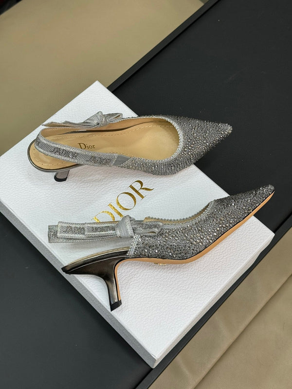 J'Adior Slingback Black Silver-tone Cotton Microbeads